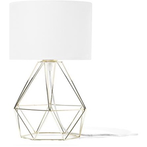 Tischlampe Gold Metall 35 cm Stoffschirm Weiß Lampenfuß Diamantform Kabel mit Schalter Modernes Design