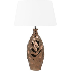 Tischlampe Gold und Braun Keramik 61 cm Stoffschirm Weiß Vasenform Kabel mit Schalter Moderner Minimalistischer Stil