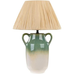 Tischlampe Grün-Weiß Keramik Vasenform 53 cm Papierschirm Kegelform Natürlich Langes Kabel mit Schalter Modern Boho Beleuchtung Leuchte