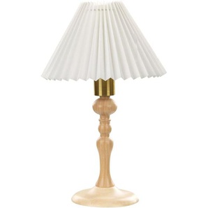 Tischlampe Hellbraun Eichenholz 39 cm Stoffschirm Kegelform Weiß Langes Kabel mit Schalter Retro-Stil Rustikal Beleuchtung Leuchte