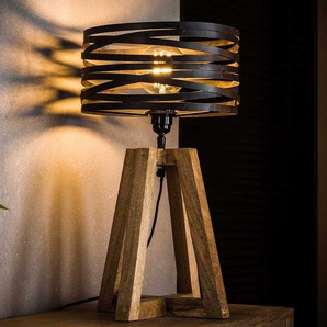 Tischlampe in Dunkelgrau und Holz Naturfarben Massivholz und Metall