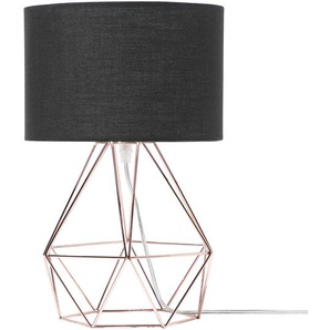 Tischlampe Kupfer Metall 35 cm Stoffschirm Schwarz Lampenfuß Diamantform Kabel mit Schalter Modernes Design