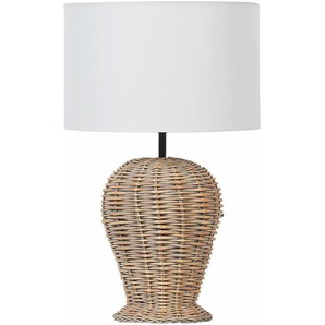 Tischlampe Naturfarben Rattan Vasenform 49 cm Stoffschirm Trommelform Rund Langes Kabel mit Schalter Modern Boho Schlaf- u. Wohnzimmer