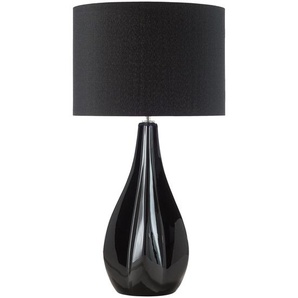 Tischlampe Schwarz geschwungener Porzellanfuß Stoffschirm langes Kabel mit Schalter Modern Glamourös