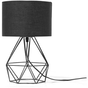 Tischlampe Schwarz Metall 35 cm Stoffschirm Lampenfuß Diamantform Kabel mit Schalter Modernes Design