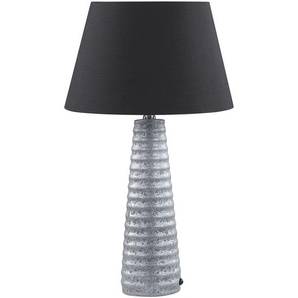 Tischlampe Silber und Schwarz Keramik Vasenform 58cm Stoffschirm Kegelform Kabel mit Schalter handgefertigt Retro Schlaf- u. Wohnzimmer