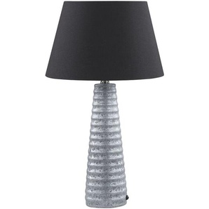 Tischlampe Silber und Schwarz Keramik Vasenform 58cm Stoffschirm Kegelform Kabel mit Schalter handgefertigt Retro Schlaf- u. Wohnzimmer