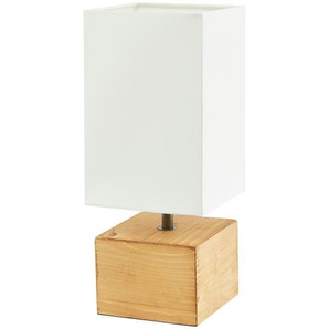 Tischleuchte  1-flammig  Holz/ Stoffschirm weiß   ¦ holzfarben ¦ Maße (cm): B: 12 H: 30 T: 12.0