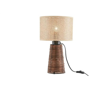 Tischleuchte 2-flammig Rattangeflecht - holzfarben - Materialmix - 40,5 cm - 24.0 | Möbel Kraft