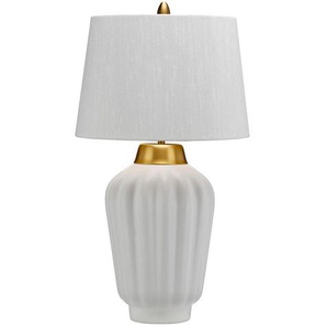 Tischleuchte Elstead QN-Bexley, Weiß, Messing, Metall, Textil, Keramik, 56.2 cm, Grüner Punkt, RoHS, Lampen & Leuchten, Innenbeleuchtung, Tischlampen, Tischlampen