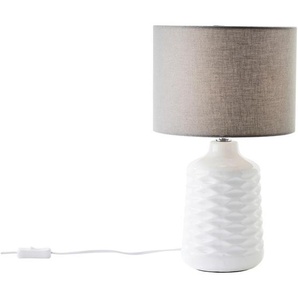 Tischleuchte, Grau, Weiß, Textil, zylindrisch,zylindrisch, 42 cm, Schnurschalter, Lampen & Leuchten, Innenbeleuchtung, Tischlampen, Nachttischlampen
