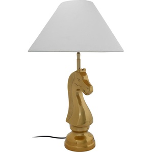 Tischleuchte KAYOOM Shah Lampen Gr. 1 flammig, Ø 40 cm Höhe: 62 cm, weiß Tischlampen Tischlampe mit dekorativem Schah-Pferd-Sockel aus Metall, Stoffschirm