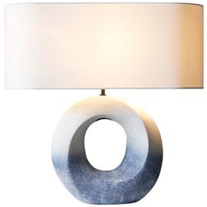 Tischleuchte Keramik/Leinen, Blau/Weiß, mit handbemalter Keramik-Basis - Tischlampe, Leuchte, Lampe
