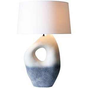 Tischleuchte Keramik/Leinen, Blau/Weiß, mit handbemalter Keramik-Basis - Tischlampe, Leuchte, Lampe