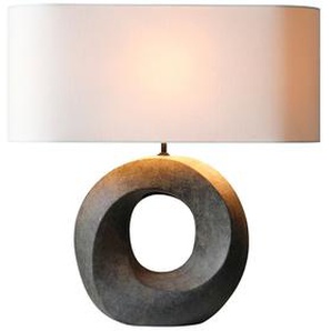 Tischleuchte Keramik/Leinen, Grün/Beige, mit handbemalter Keramik-Basis - Tischlampe, Leuchte, Lampe
