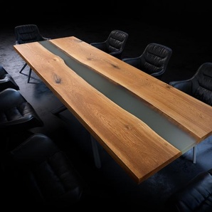 Tischplatte Eiche Natur 260 cm Epoxid milchig Transparent Unikat Nr. 32310, Massivholzplatten