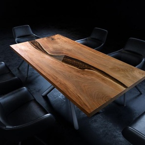 Tischplatte Walnuss Natur 200 cm Epoxid braun Metallic Unikat Nr. 32335, Massivholzplatten