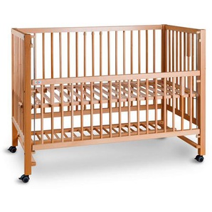 tiSsi Beistellbett Hajo, Buche, Holz, Buche, massiv, 124x90x64 cm, Lattenrost höhenverstellbar, zum Gitterbett umbaubar, sehr stabil, Babymöbel,