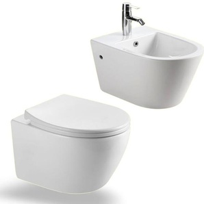 Horow - Toilette und Bidet Set Spülrandlos Hänge Wand wc mit softclose WC-Sitz abnehmbar + Hänge Bidet