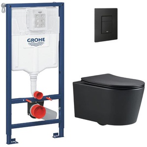 Toilettenpaket Rapid sl mit Rahmen + sat-wc ohne Rand mattschwarz + Softclose-Sitz + mattschwarze Platte (RapidSL-BlackSATrimles - Grohe