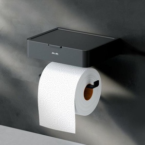 Am.pm - Toilettenpapierhalter mit Ablage Wandmontage mit bohren Klopapierhalter Edelstahl wc Papierhalter für Badezimmer Edelstahl , Schwarz matt