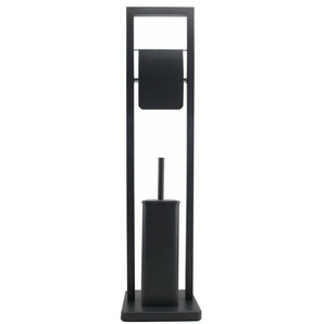 Toilettenpapierhalter stehend mit Toilettenbürste - 20x80cm - schwarz
