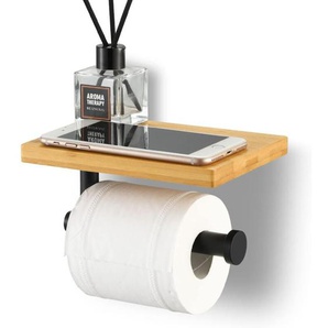 L&h-cfcahl - Toilettenpapierhalter, Toilettenpapierhalter mit Bambusregal, Badezimmerrollenhalter, Wandmontage, SUS304 Edelstahl, Installation mit