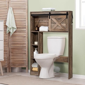 Toilettenschrank aus Holz Toilettenregal mit Schiebetür 84 x 17 x 128 cm Braun