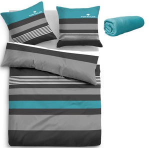 Bettwäsche TOM TAILOR Carl in Gr. 135x200 oder 155x220 cm Gr. B/L: 155 cm x 220 cm (1 St.), B/L: 80 cm x 80 cm (1 St.), Renforcé, blau (türkis, grau) Renforcé-Bettwäsche Bettwäsche Biber kuschelig warm im Winter, mit GRATIS-Zugabe: Spannbettlaken