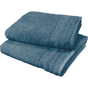 Handtuch TOM TAILOR Color Bath Handtücher Gr. B/L: 50 cm x 100 cm (2 St.), blau (denim) Handtücher im Set, mit Logo in Bordüre