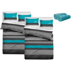 TOM TAILOR HOME Bettwäsche Carl in Gr. 135x200 oder 155x220 cm, Renforcé, 4 teilig, mit GRATIS-Zugabe: Spannbettlaken, 100% Baumwolle, mit Reißverschluss