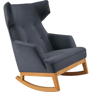 Schaukelstuhl TOM TAILOR COZY Stühle Gr. B/H/T: 80 cm x 115 cm x 88 cm, Samtstoff TSV, Massivholz, grau (dark grey tsv 39) Schaukelstühle Stühle im Retrolook, mit Kedernaht und Knöpfung, Füße Eiche natur