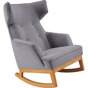 Schaukelstuhl TOM TAILOR COZY Stühle Gr. B/H/T: 80 cm x 115 cm x 88 cm, Samtstoff TSV, Massivholz, grau (stone tsv 29) Schaukelstühle Stühle im Retrolook, mit Kedernaht und Knöpfung, Füße Eiche natur