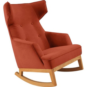 Schaukelstuhl TOM TAILOR COZY Stühle Gr. B/H/T: 80 cm x 115 cm x 88 cm, Samtstoff TSV, Massivholz, rot (saffron tsv 17) Schaukelstühle Stühle im Retrolook, mit Kedernaht und Knöpfung, Füße Eiche natur