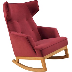 Schaukelstuhl TOM TAILOR COZY Stühle Gr. B/H/T: 80 cm x 115 cm x 88 cm, Samtstoff TSV, Massivholz, rot (wine red tsv 7) Schaukelstühle Stühle im Retrolook, mit Kedernaht und Knöpfung, Füße Eiche natur