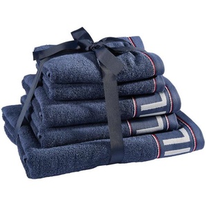 Tommy Hilfiger Frottierset Degree, Blau, Textil, 5-teilig, Uni, Badtextilien, Handtuch-Sets