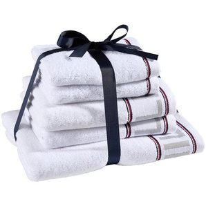 Tommy Hilfiger Frottierset Degree, Weiß, Textil, 5-teilig, Uni, Badtextilien, Handtuch-Sets