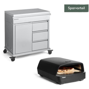 TONY Gas-Pizzaofen mit Grill Beistellwagen Set 2-tlg.