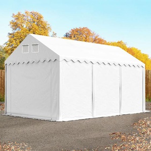 TOOLPORT 4x6 m Lagerzelt, PVC-Plane, weiß, mit Bodenrahmen, mit Statik (Erduntergrund)