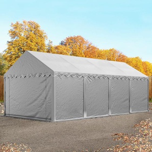 TOOLPORT 4x8 m Lagerzelt, PVC-Plane, grau, mit Bodenrahmen