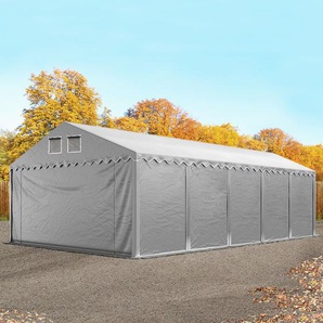 TOOLPORT 5x10 m Lagerzelt, PVC-Plane, grau, mit Bodenrahmen, ohne Statik