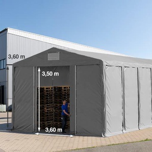 TOOLPORT 8x12 m Lagerzelt, PVC-Plane, grau, mit Bodenrahmen, mit Statik (Erduntergrund)