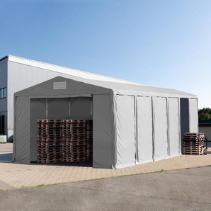 TOOLPORT 8x12 m Lagerzelt, PVC-Plane, grau, mit Bodenrahmen, mit Statik (Erduntergrund)