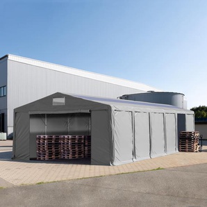 TOOLPORT 8x12 m Lagerzelt, PVC-Plane, grau, mit Bodenrahmen, ohne Statik