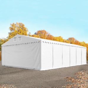 TOOLPORT 8x12 m Lagerzelt, PVC-Plane, weiß, mit Bodenrahmen, mit Statik (Betonuntergrund)