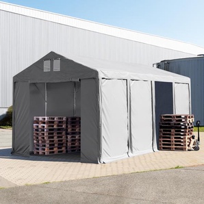 TOOLPORT Lagerzelt 4x8m - 3,0 m Seitenhöhe mit Reißverschlusstor, PVC 850 grau | ohne Statik