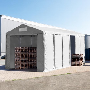 TOOLPORT Lagerzelt 6x12m - 4,0 m Seitenhöhe mit Reißverschlusstor, PVC 850 grau | mit Statik (Erduntergrund)