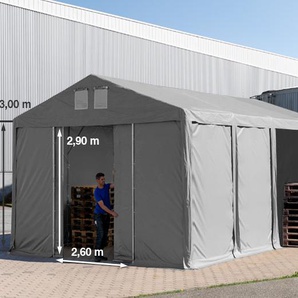 TOOLPORT Lagerzelt 6x8m - 3,0 m Seitenhöhe mit Schiebetor, PVC 850 grau | ohne Statik