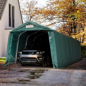TOOLPORT Zeltgarage 3,3x9,6m, inkl. Statik, PVC 800, dunkelgrün mit Statik (Betonuntergrund)