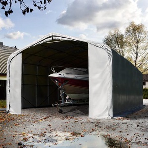 TOOLPORT Zeltgarage 6x12 m, mit 4,1x4,0 m Tor, PRIME 2300, feuersicher grau | mit Statik (Erduntergrund)